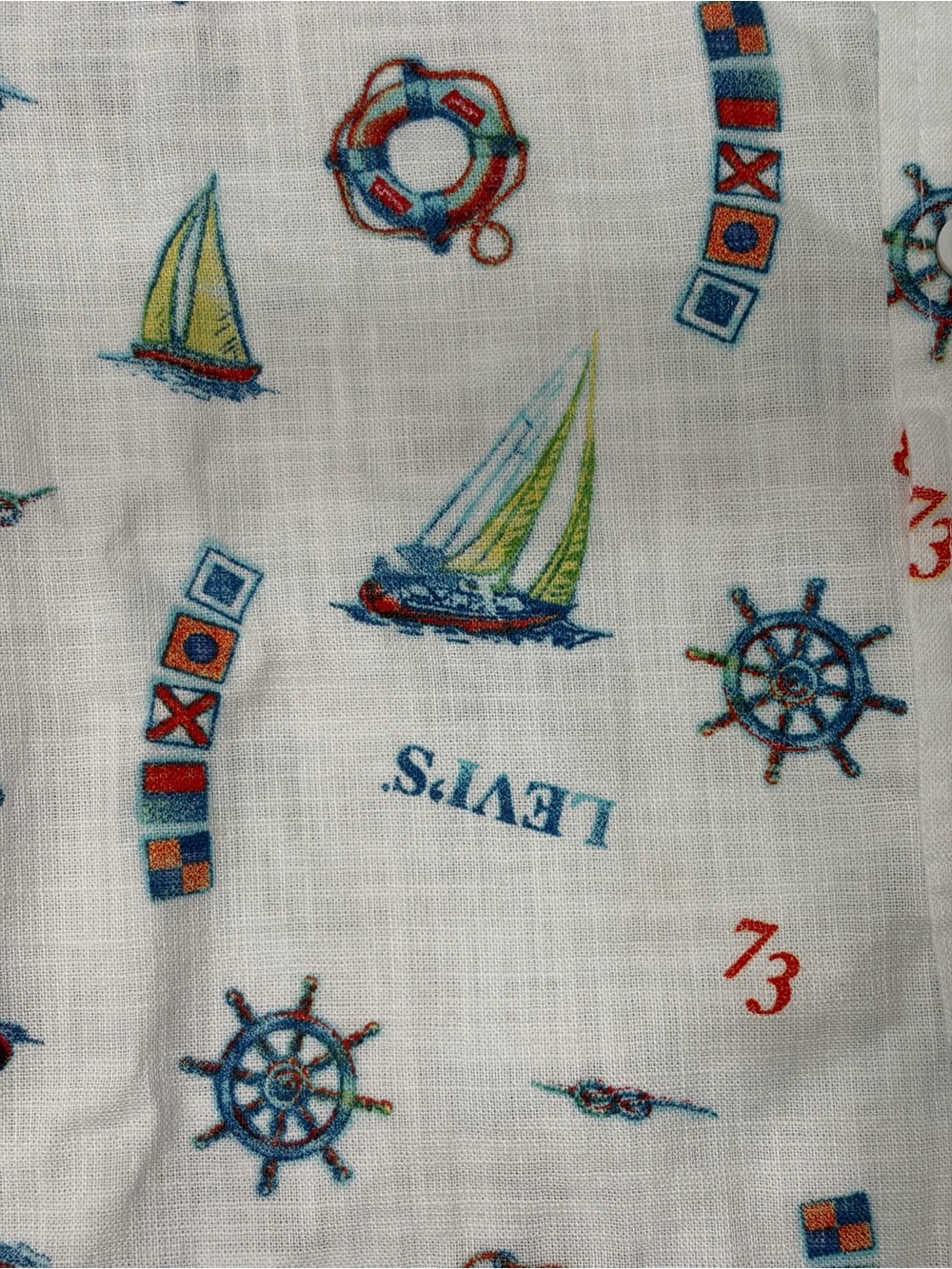 Levi's White Cotton Shirt with Blue, Green and Red Nautical Print, Boys Size M